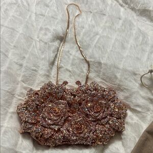 Bejeweled Rose Gold Floral Clutch